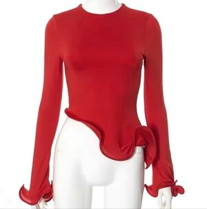 Red Fluted Adjustable Hem Red Top